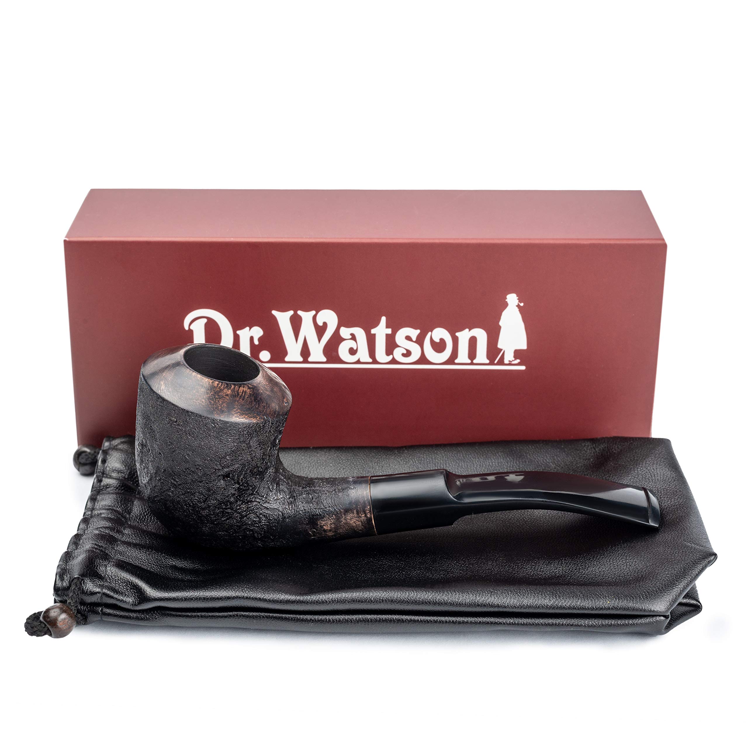 Dr. Watson - Fajka tytoniowa, klasyczny zakrzywiony kształt Dublin, ręcznie wykonana z korzenia brzózy, pasuje do filtra 9mm (Czarna)