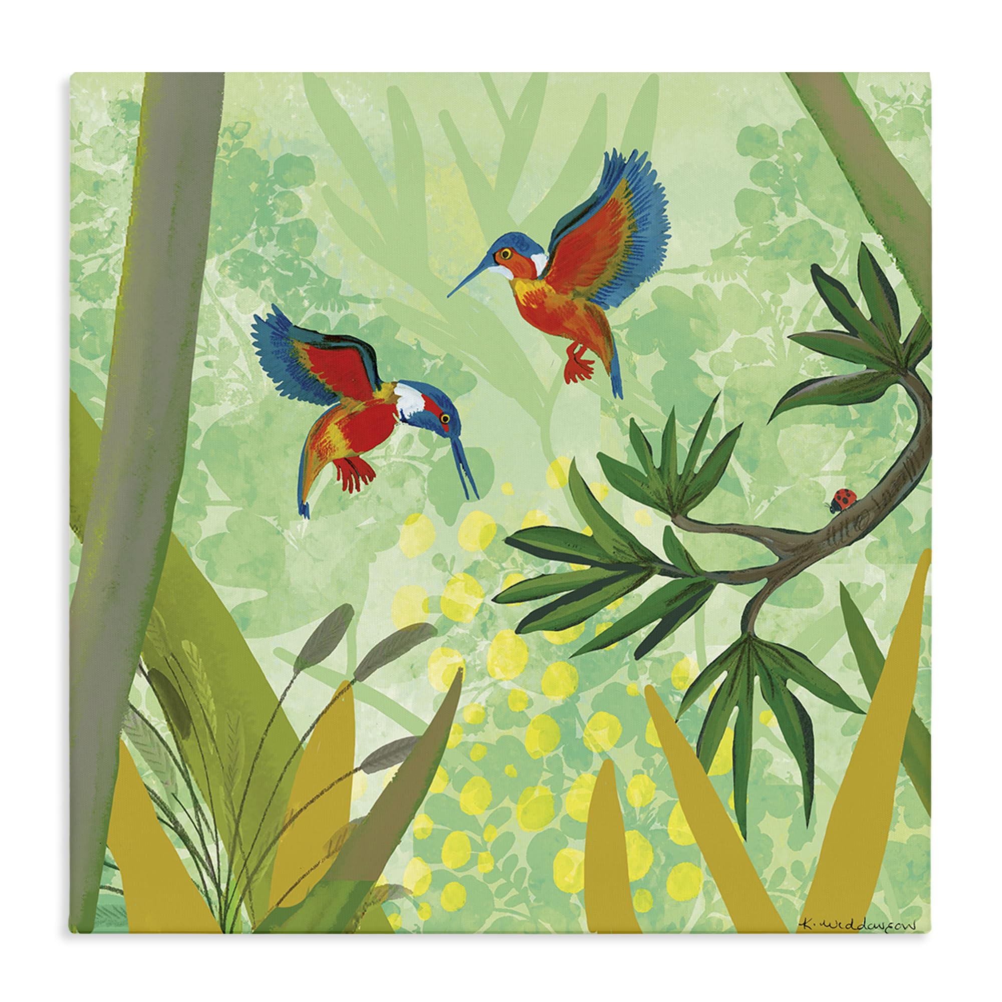 Stupell Industries 'Kingfishers in Jungle Branches', Canvas Art, 30 x 30 Inches, Easy to Hang and Sturdy, Made in USA, by Kay Widdowson