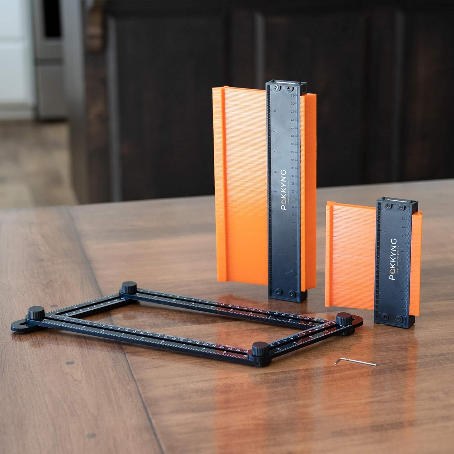 Pakkyng Contour Gauge Profile Tool With Lock - 3 Pack 5"Widen & 10"Widen & Bonus Angle Ruler Measuring Tool - Contour Gauge Duplicator Set - Template Tool For Curved, Irregular & Odd Shaped Objects - - 