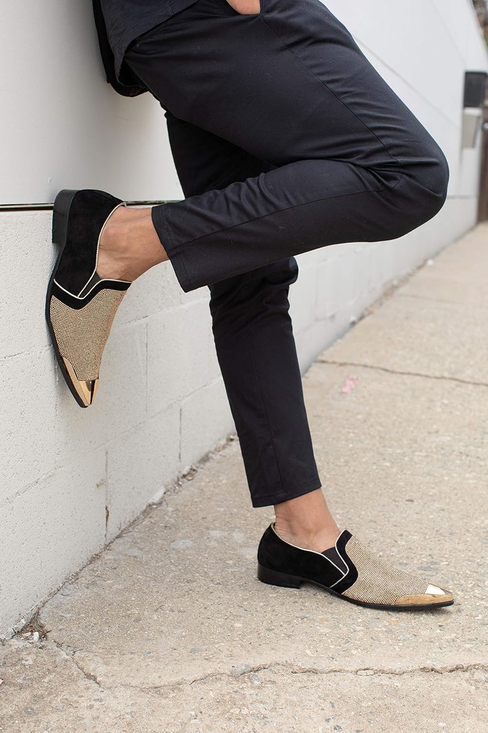 Bolano x Amali Men's Dress Loafers with Rhinestones, Slip-On, Tuxedo Loafer Shoes for Men, Pointed Toe with Metal Tip, Size Up - Image 8