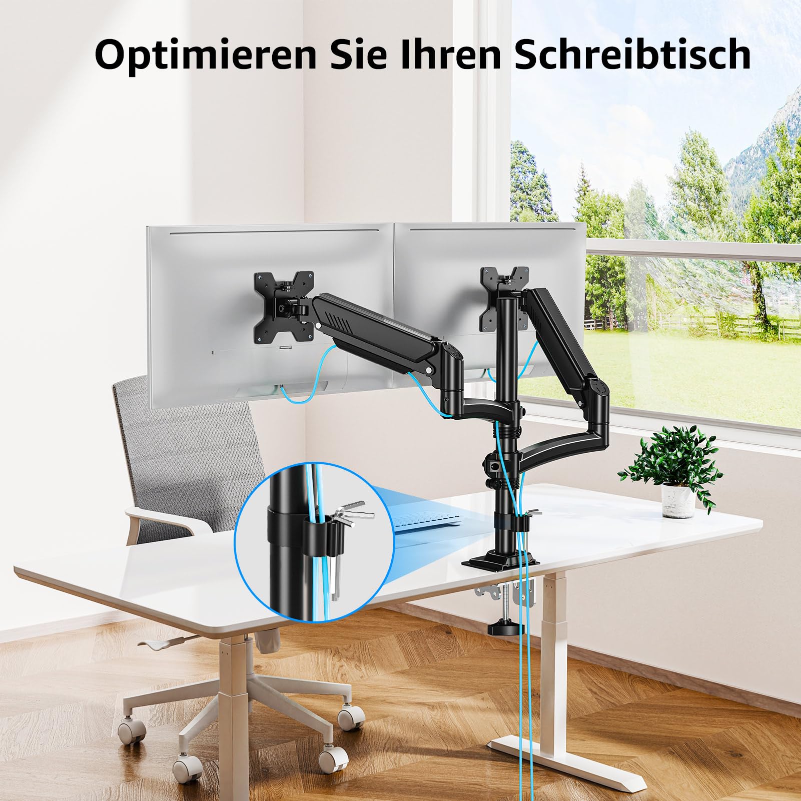 MOUNTUP Monitor Halterung 2 Monitore 13 bis 32 Zoll Hält 2-10 kg | Höhenverstellbar Dual Monitore Monitor Halterung mit Kabelführung, flexibel neigen schwenken drehen, VESA 75/100mm