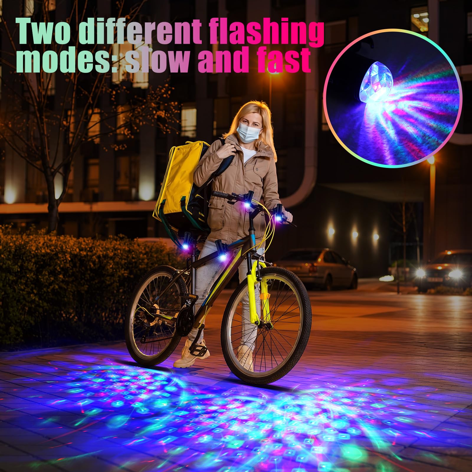 Lumière LED pour vélo, scooter, discothèque, lumière tricolore, clignotant, accessoire de cyclisme amusant, cadeau de Noël, 3 piles AAA incluses