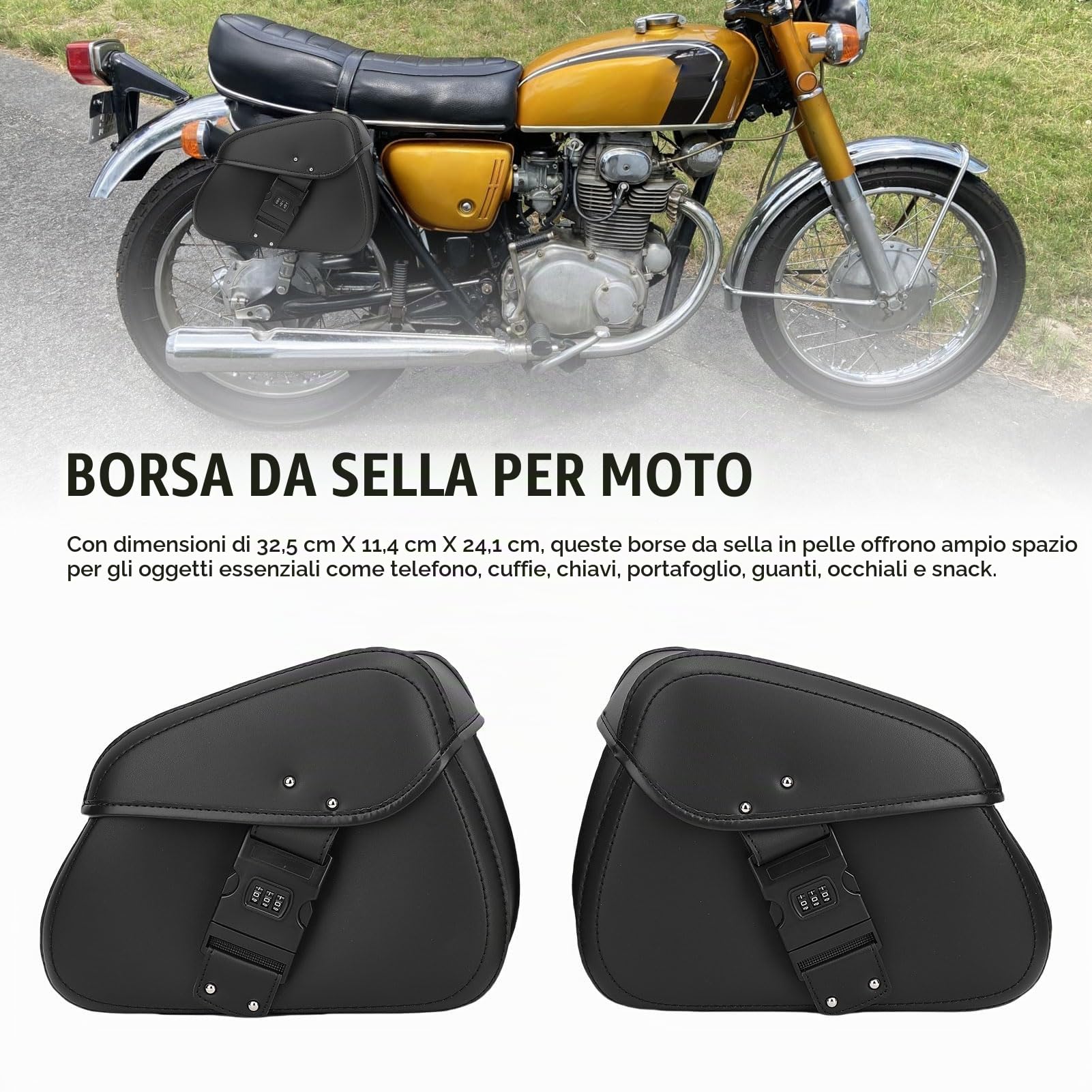 Borsa per Bagagli Moto Staccabile di Grande capacità in Pelle PU da 2 Pezzi, capacità 16 Litri, con Serratura, Borsa Laterale per Moto per V STAR 250, Laterale per Bagagli da Viaggio per