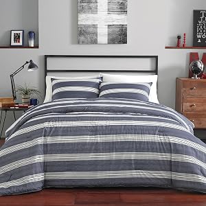Nautica - Twin Comforter Set, Cotton Reversible Bedding with Matching Sham, Stylish Home Decor, Dorm Room Essentials (Craver Navy, Twin/Twin XL)