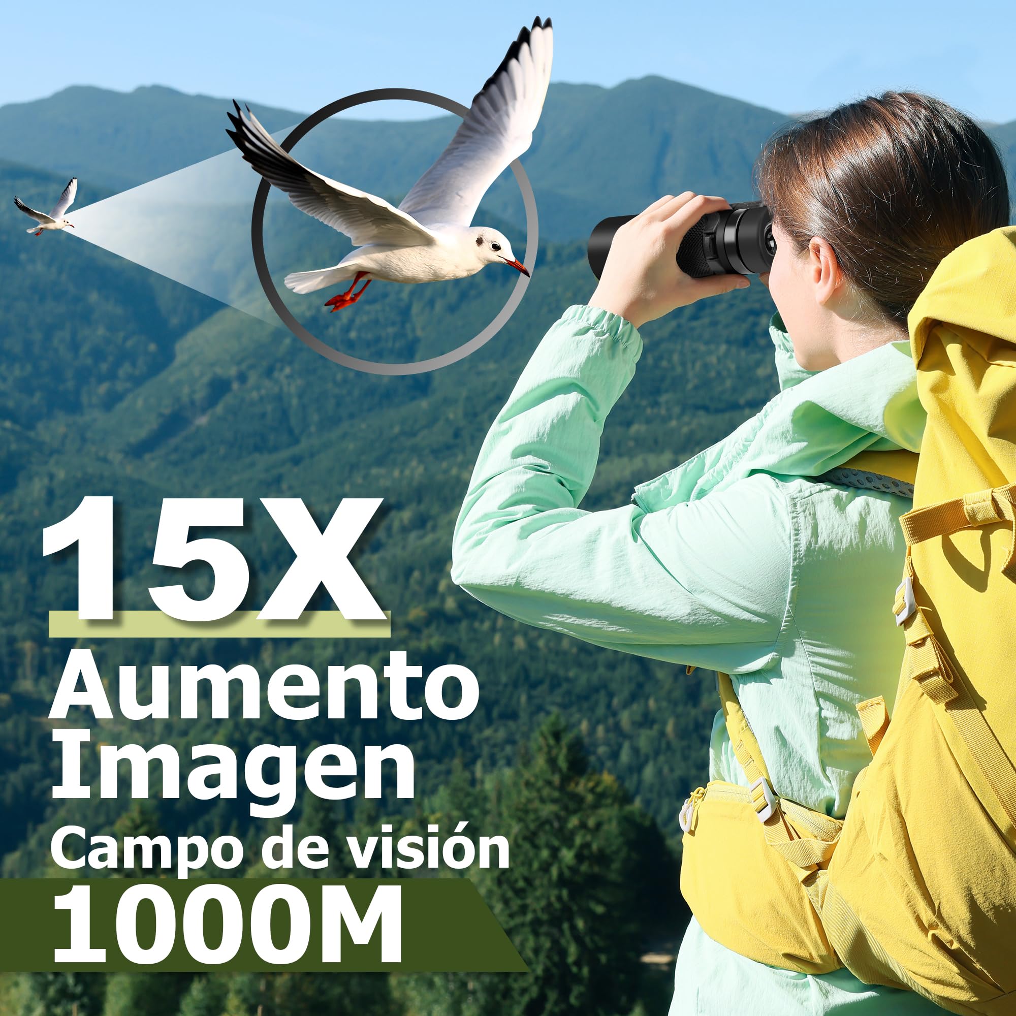 15X50 Prismaticos Profesionales Largo Alcance para Adultos - Black | Prismas BAK4,lentes FMC,15 aumentos,oculares grandes de 50mm,antiniebla e impermeable,campo visión de 1200m,enfoque ajustable