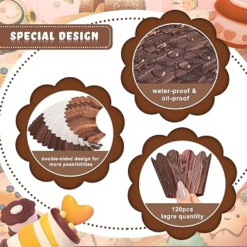 Sabary 120 Pcs Woodland Cupcake Wrappers Wood Grain Rustic Party