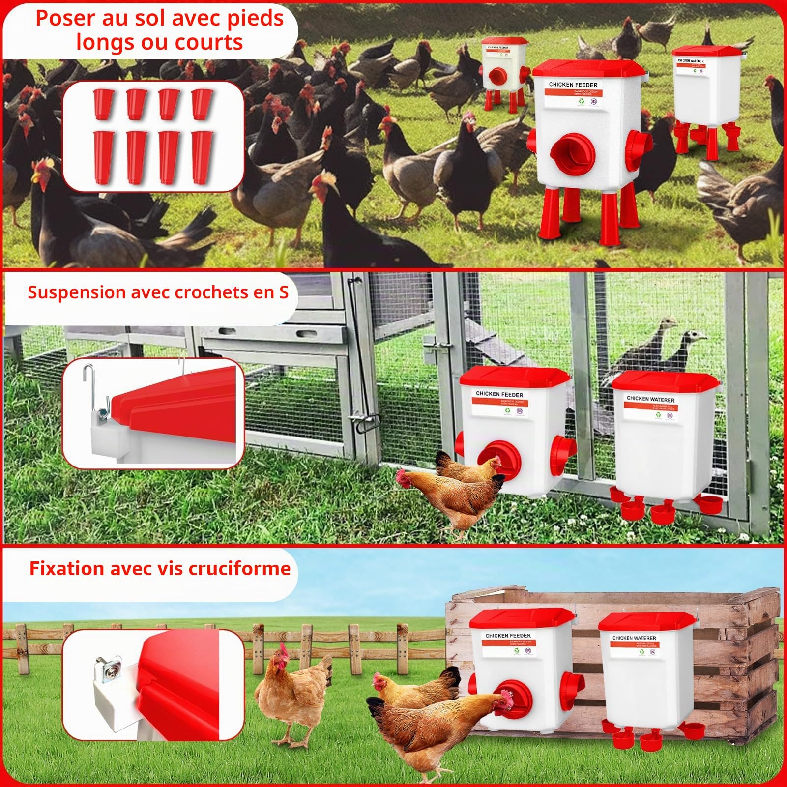 Mangeoire Poules Anti Nuisible Poule, 12kg Mangeoire et Abreuvoir 11L pour Poulet, Sans Déchets et Abreuvoirs à Volaille, Jusqu'à 20 poussins et 12 poulets Adultes