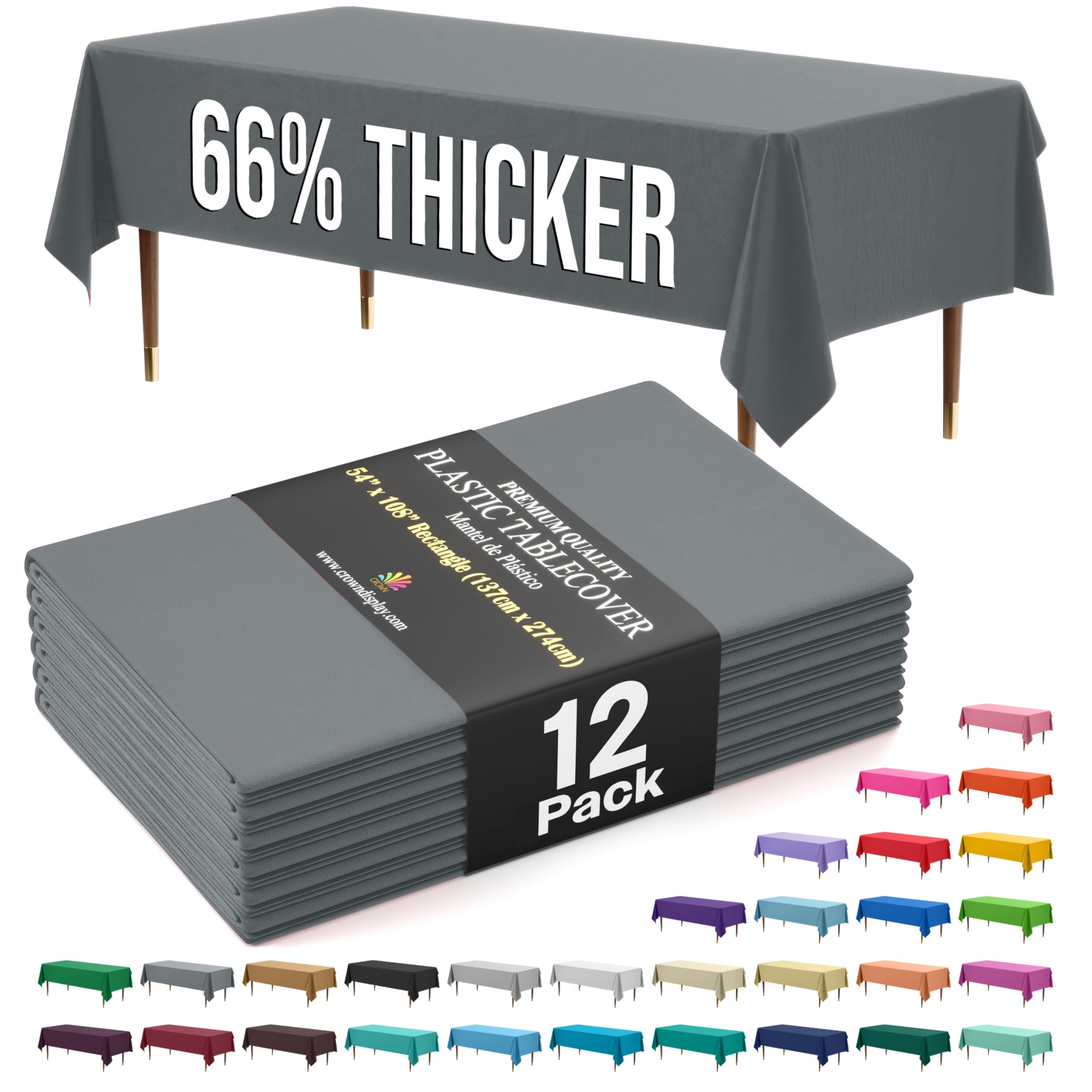 Exquisite 66% Thicker Premium Plastic Table Cloth Rectangle Table Cover 0.5 Mil 12 Pack Silver Table Cloth 54 Inch x 108 Inch reusable Tablecloth Won't Tear Easily Like Cheap Thin Brands