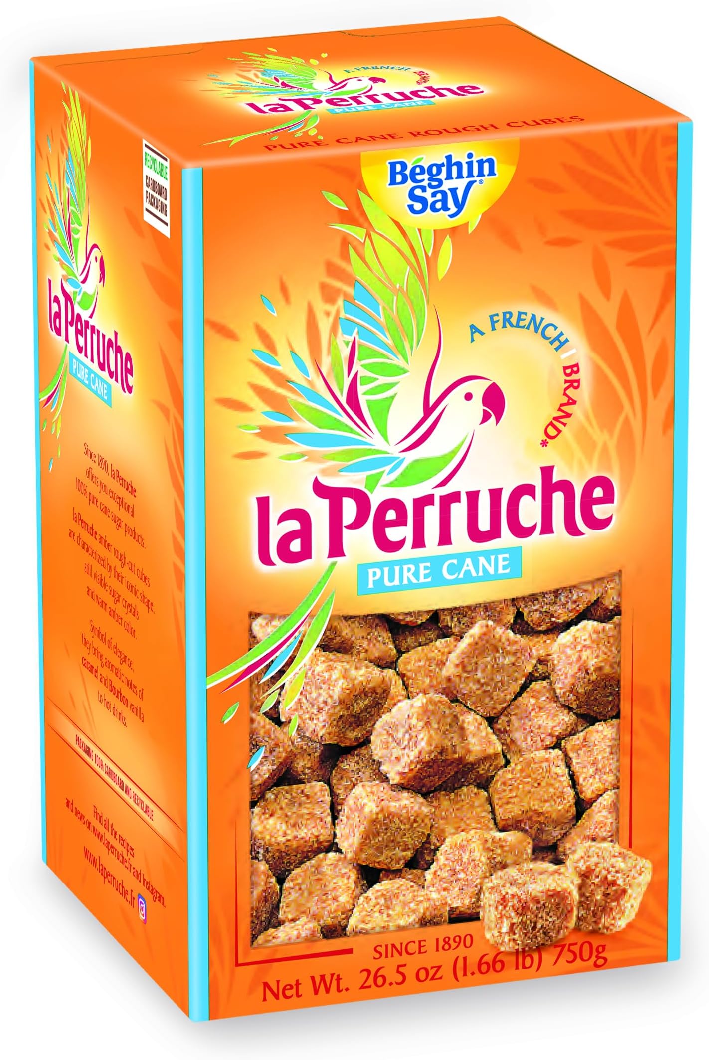 La Perruche Pure Cane Brown Sugar Cubes (750g/1.65lb box) | Ideal Sugar Cubes for Coffee | Pack of 1