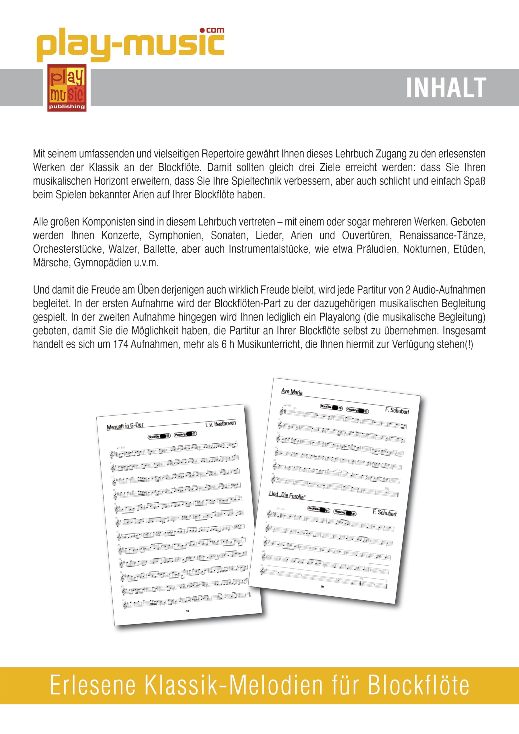 Erlesene Klassik-Melodien für Blockflöte (Lehrbuch + MP3-Audios)