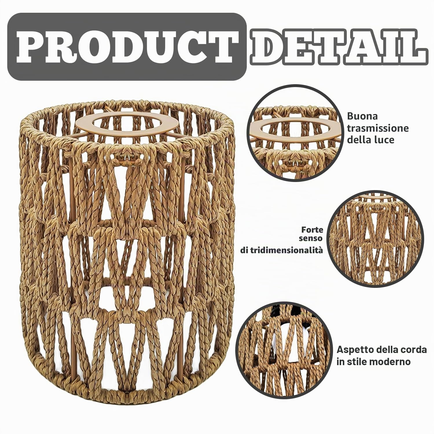 Paralume a sospensione effetto rattan, 2 pezzi, stile boho retrò, copertura per lampade a sospensione, accessori per sala da pranzo, soggiorno in beige