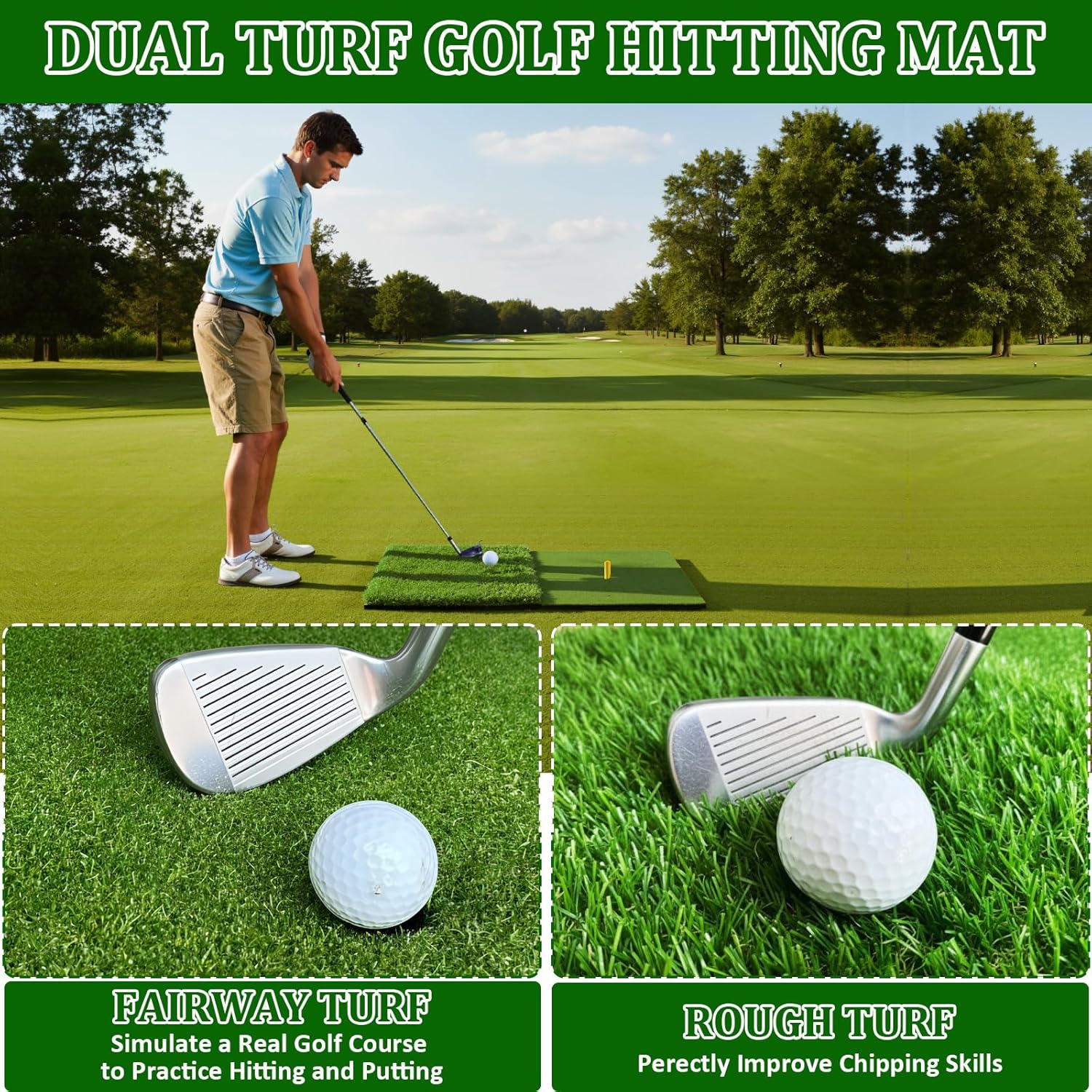 Golf Hitting Mat,Golf Mat for Practice Indoor/Outdoor, High-Elasticity Artificial Turf Mat, Portable Golf Swing Training Mat for Garage Simulator Chipping Driving Training