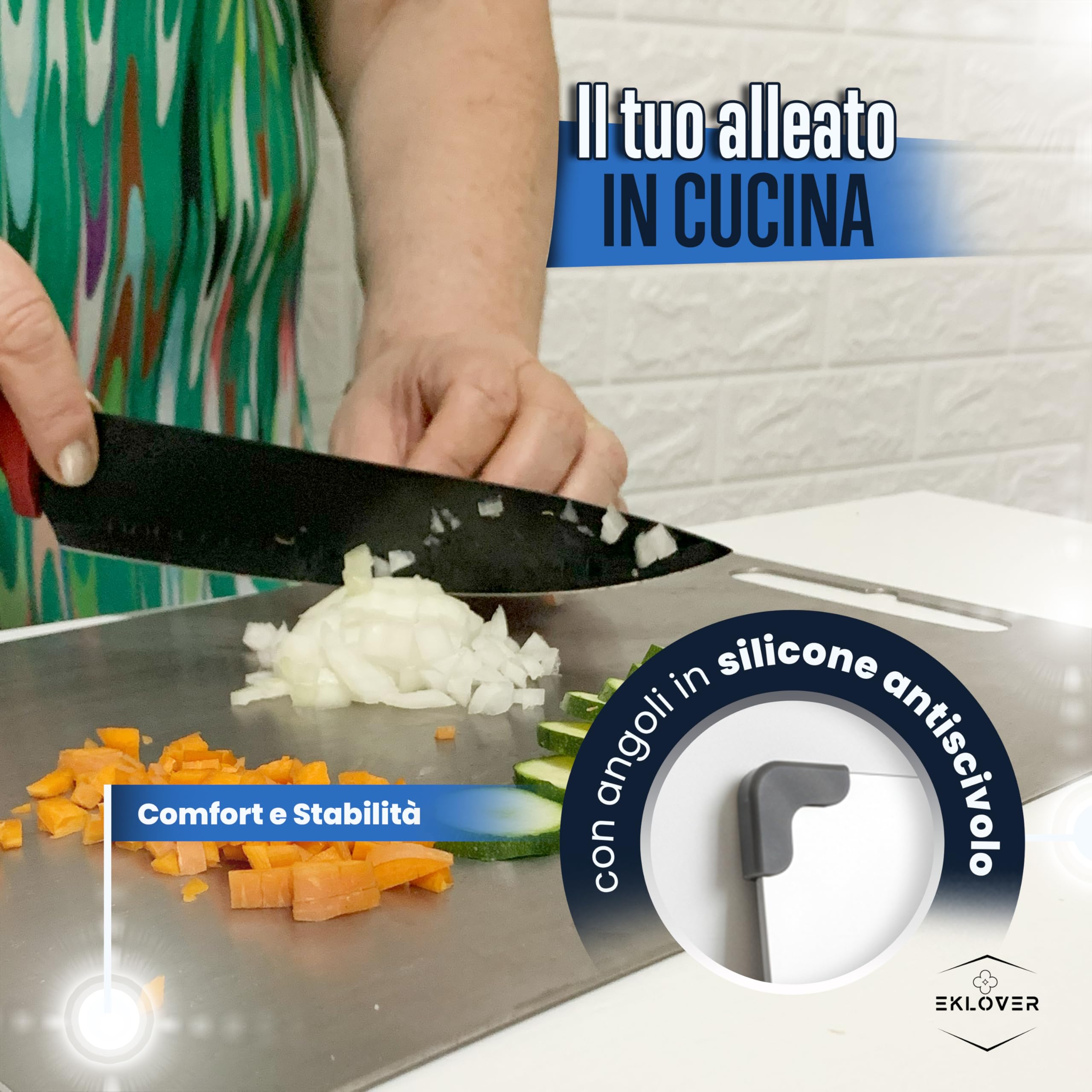 Tabla de Titanio Puro 35×25 cm – Doble Cara con Innovadora Superficie “Grano de Arroz”, Canal de Jugos & Esquinas Antideslizantes – Incluye Afilador Diamantado, Paño, Caja Premium & 50 Recetas