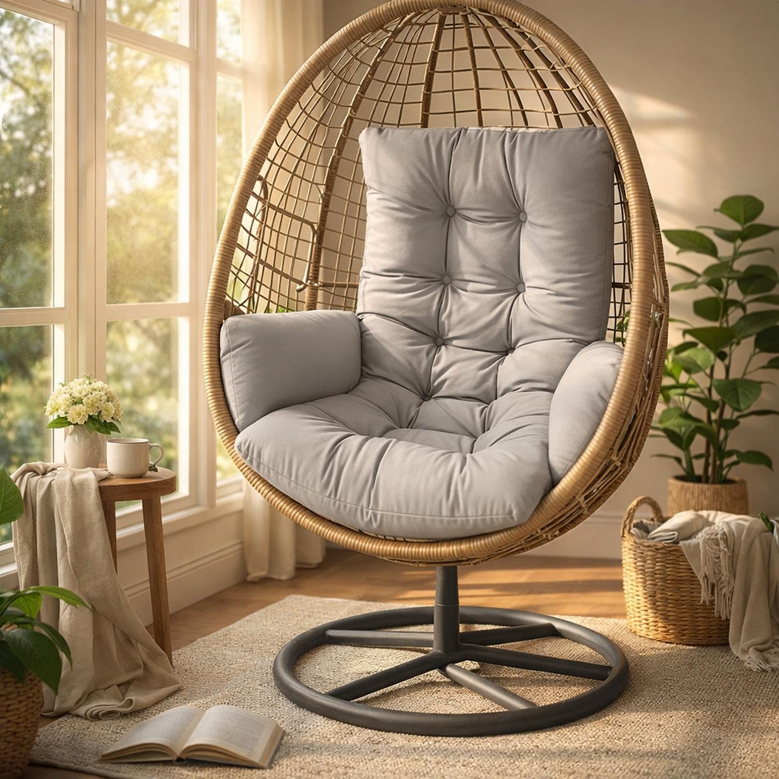 Sharplace Coussin pour fauteuil suspendu en forme d'œuf, pour intérieur et extérieur, Gris Clair