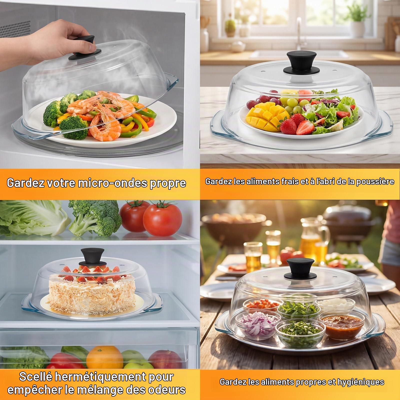 Couvercle Micro Ondes Verre: Protection Anti-brûlure pour Micro-ondes Avec Poignées en Silicone-Couvercle pour Micro-ondes Avec Double Trou d'aération-pour Assiettes et Bols Sans BPA