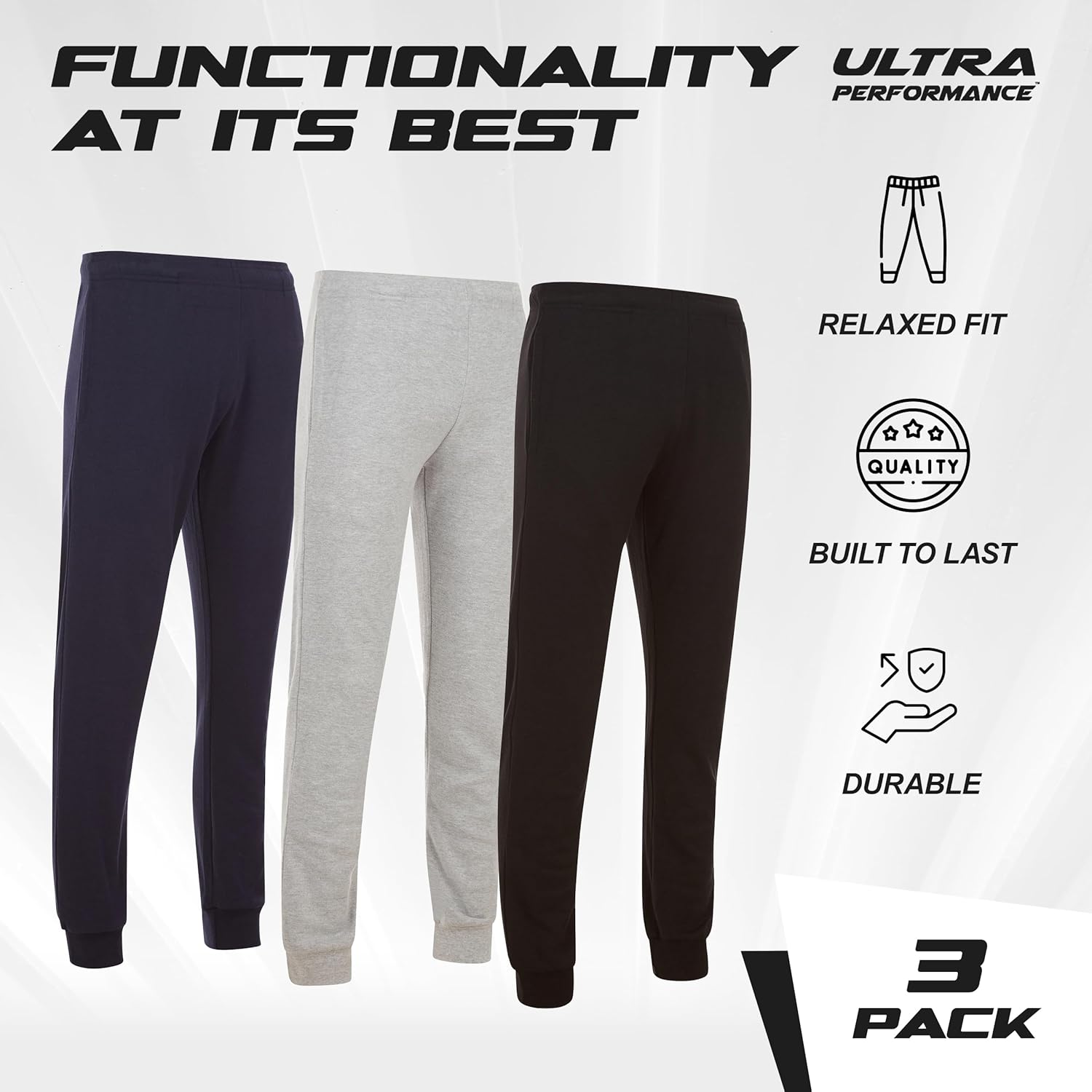 Ultra Performance 3 Pack Mens Lightweight Joggers for Men Casual Lounge Jogger Sweatpants with Pockets (SM - 4X) - Image 5
