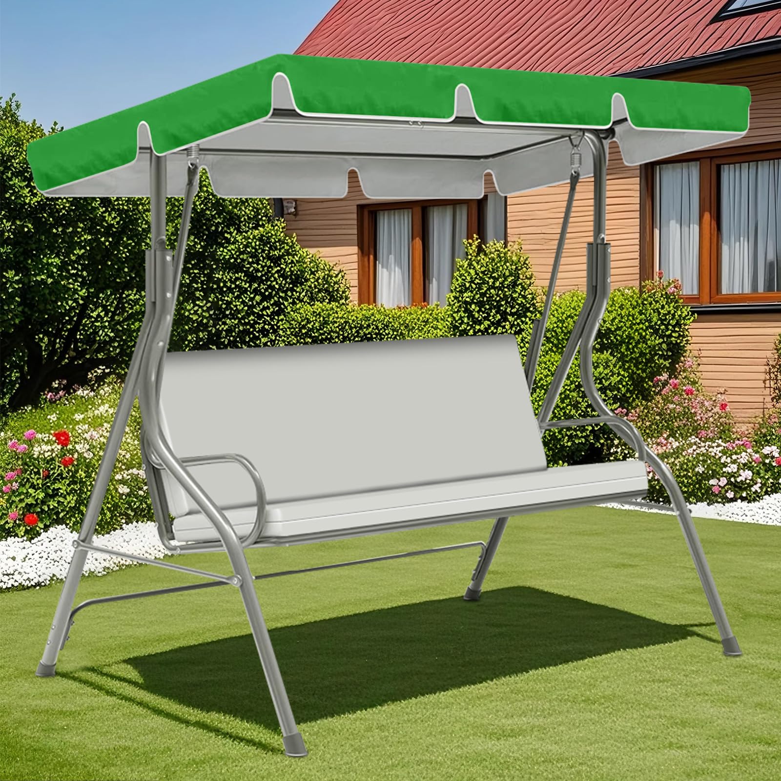 ZYBSLCSY Swing Chair Canopy Replacement and Garden Swing Seat Cover Fit for 2 3 Seater, Waterproof Hammock Canopy Top Cover Windproof Anti-Uv Heavy Duty Rip Proof (Grass Green,A)