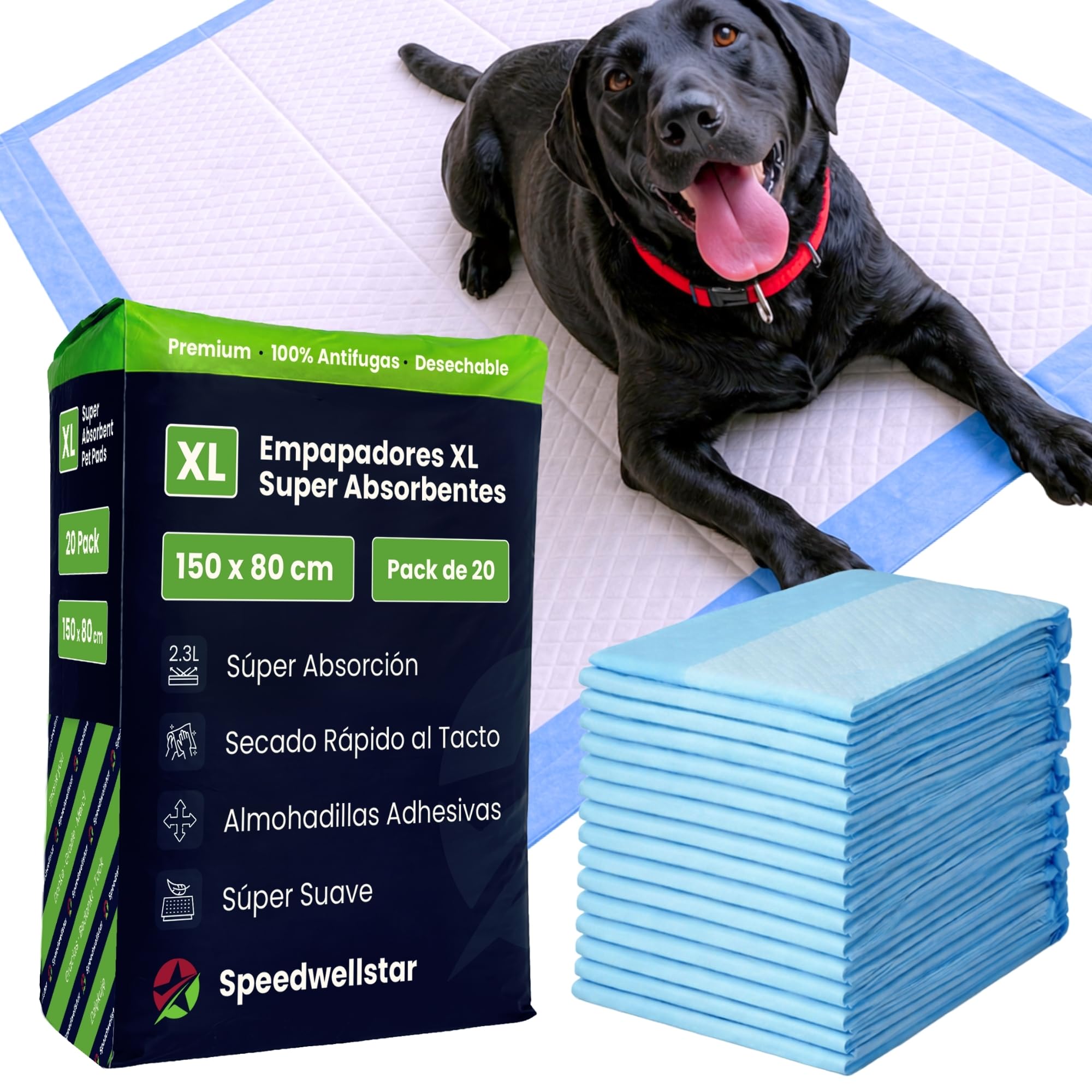 Empapadores Extra Grandes para Cachorros y Perros 150 x 80 cm 2300 ml Impermeables, de Secado Rápido y Antideslizantes, Alfombrillas Higiénicas para Perros y Mascotas Paquete de 120 de Speedwellstar