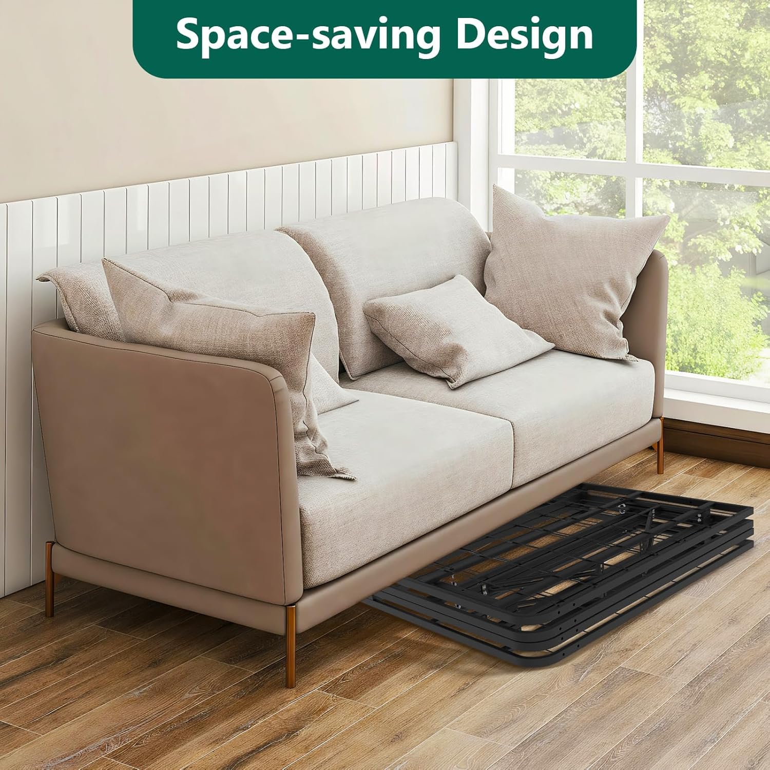 Queen Folding Platform Bed Frame, Heavy Duty Steel Construction with 14" Storage, Tool-Free Assembly, No Box Spring Required