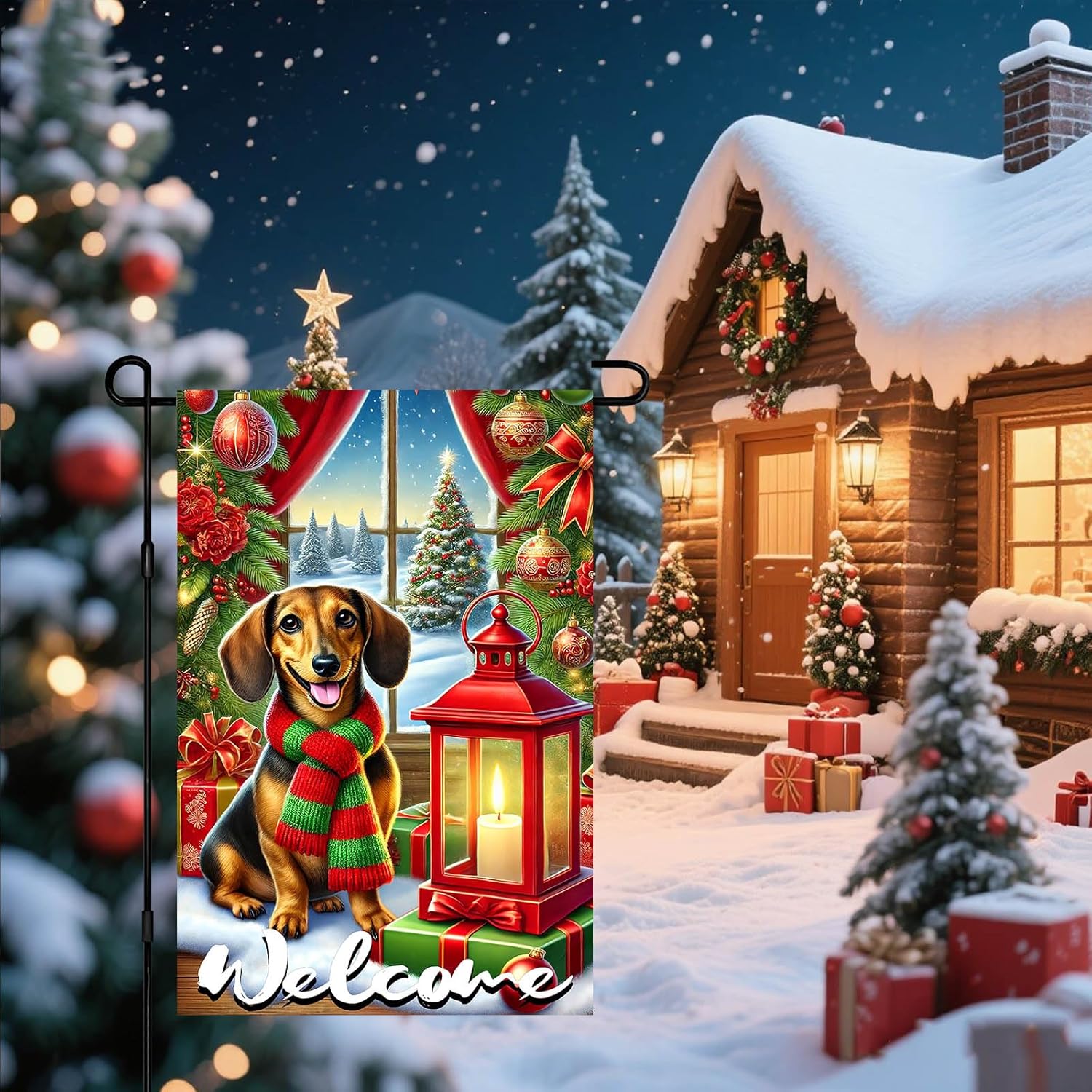 BlissYard Christmas Garden Flag 12x18 Inch Christmas Dog Garden Flag Dachshund Welcome Yard Banner Festive Outdoor Winter Flag Seasonal Patio Lawn Decor - Image 7