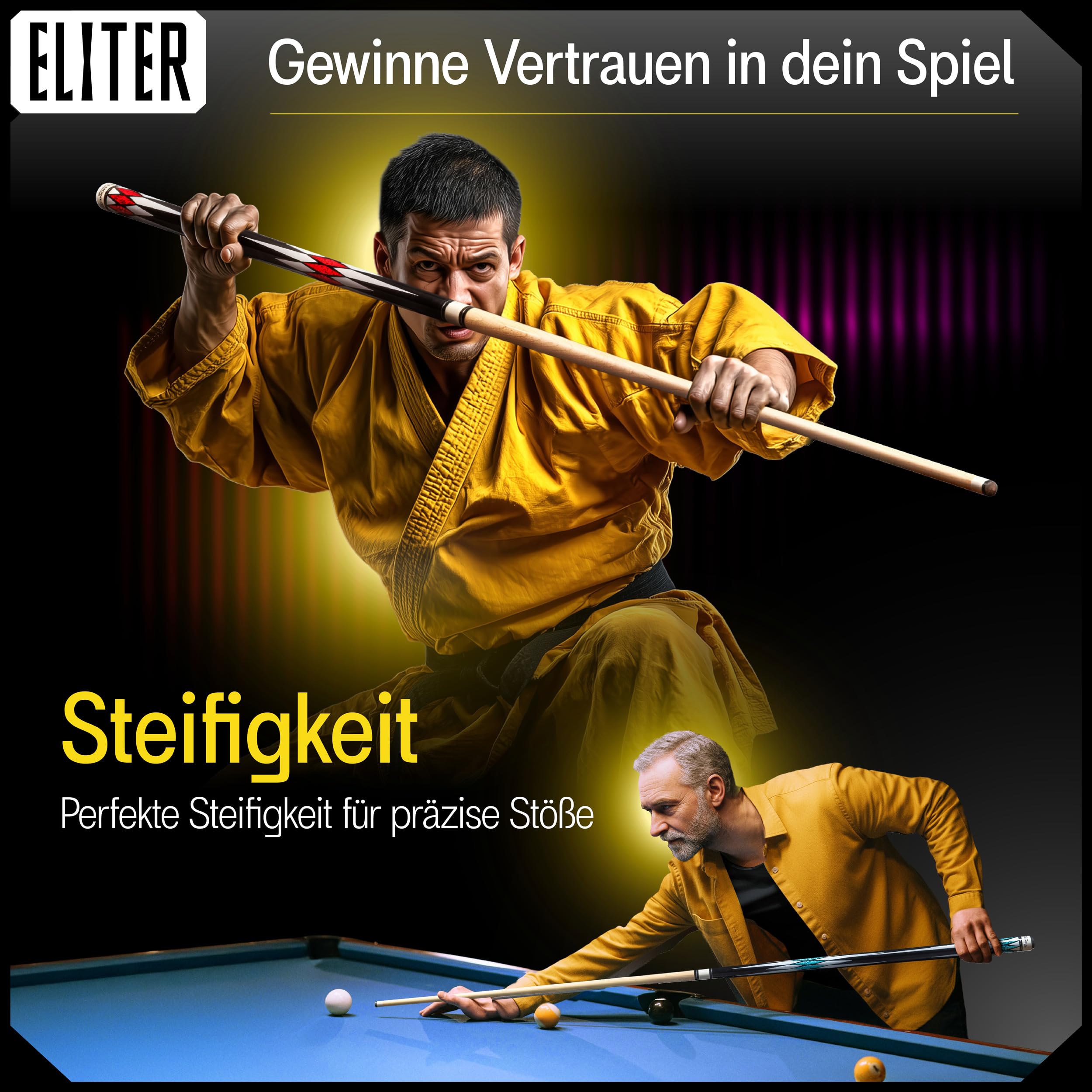 Billard Queue Set 2 - Billard cue aus massivem Ahornholz - weich und robust für mehr Kontrolle und Präzision - Original-Design