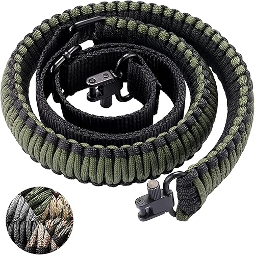 Vista 20 de CVLIFE Correa de rifle 550 Paracord 2 puntos Sling con Tri-Lock giratorio para caza y al aire libre Negro