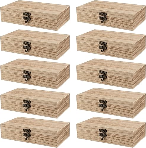 FUNSUEI 10 cajas de madera de 7.9 x 3.9 x 2 pulgadas, caja de madera sin terminar, cajas de madera para manualidades, cajas de madera con tapa con