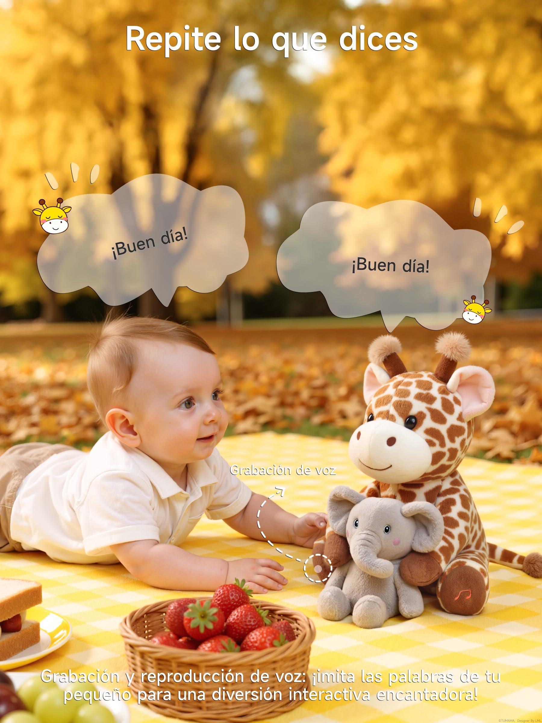 TUMAMA KIDS Juguetes Interactivos de Peluche para Niños Jirafa y Elefante Que Hablan y Cantan, Juguete Que imita y Repite lo Que Dices, Juguete Musical Electrónico para Niños Regalo