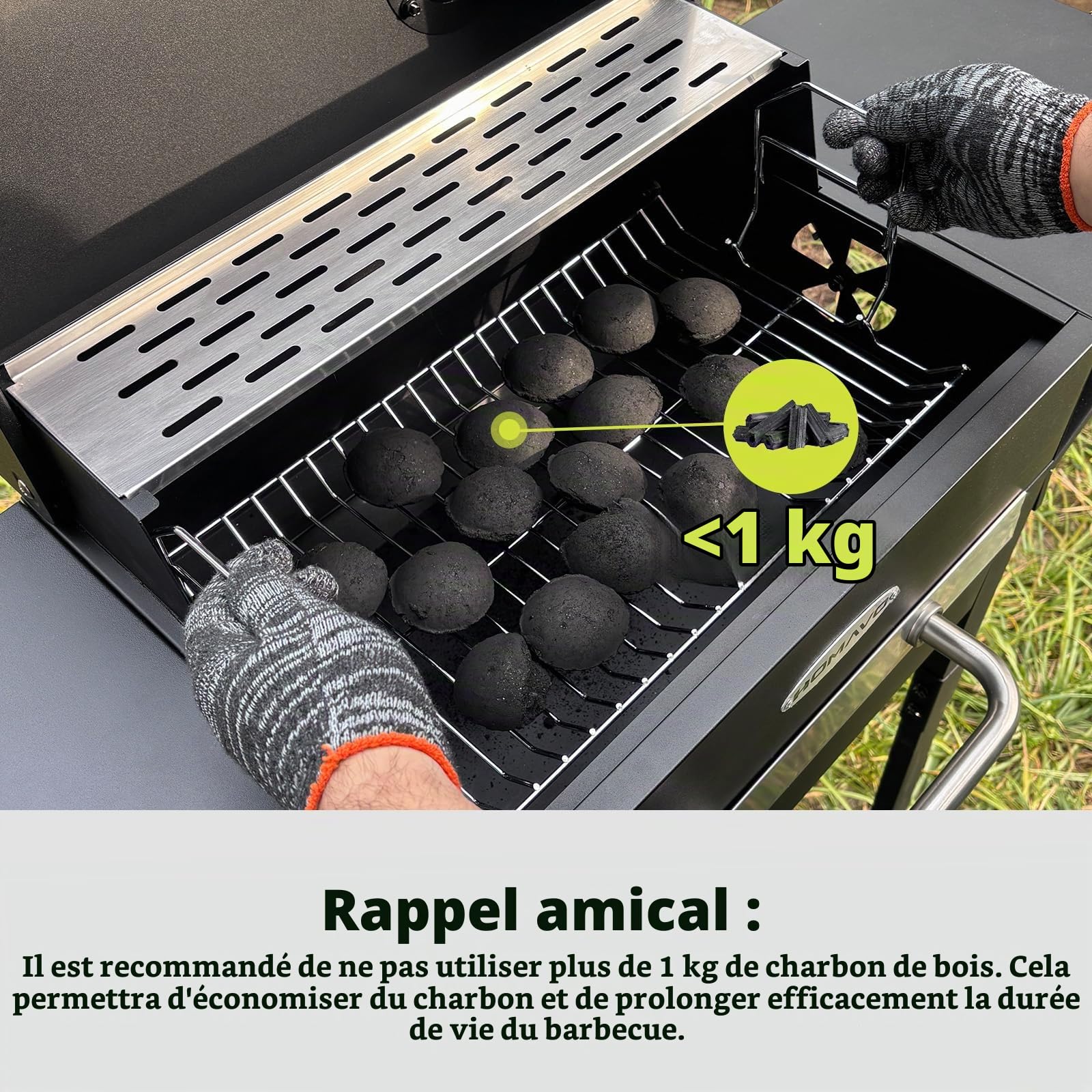 Barbecue charbon avec couvercle, Grill 2 en 1 sur pied et table, Compact pour balcon et jardin, Thermomètre intégré, Grille maintien au chaud, Facile à déplacer