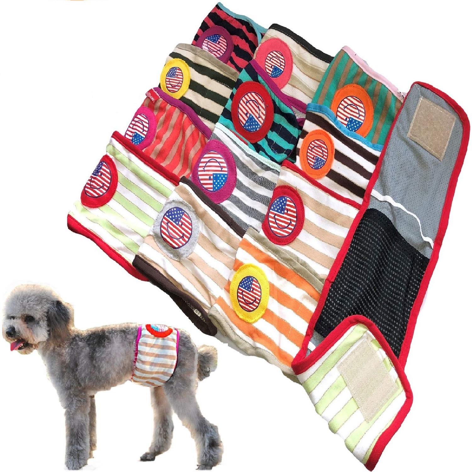 Set – 6 Stück Hundewindeln für männliche Jungen, Bauchband, zufällige Farben, wiederverwendbar, waschbar für kleine Haustiere (XS – Taille 22,9 cm – 27,9 cm)