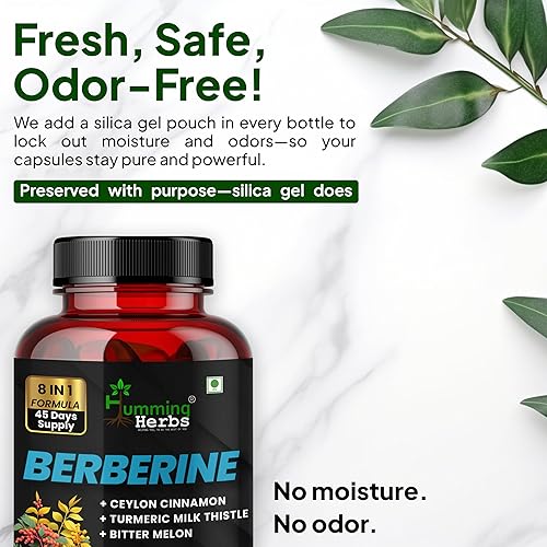Miniatura 8 de Humming Herbs Berberina 8 en 1 90 cápsulas 13100 mg con melón amargo, cardo mariano, cúrcuma y pimienta negra - para una salud óptima