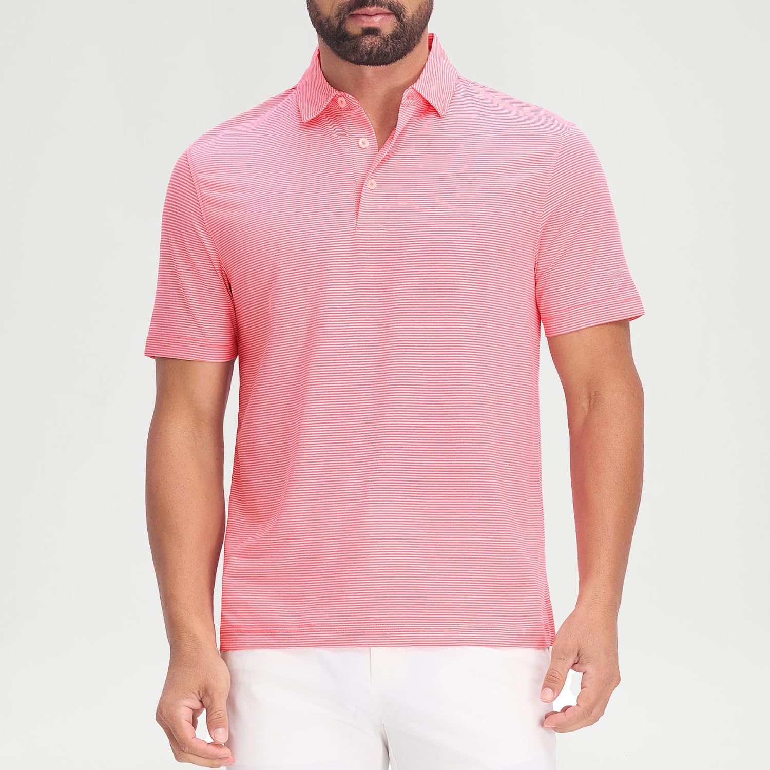 M MAELREG Men's Jacquard Stripe Polo Shirts Quick Dry Performance Short Sleeve Moisture Wicking Casual Golf Shirt for Men