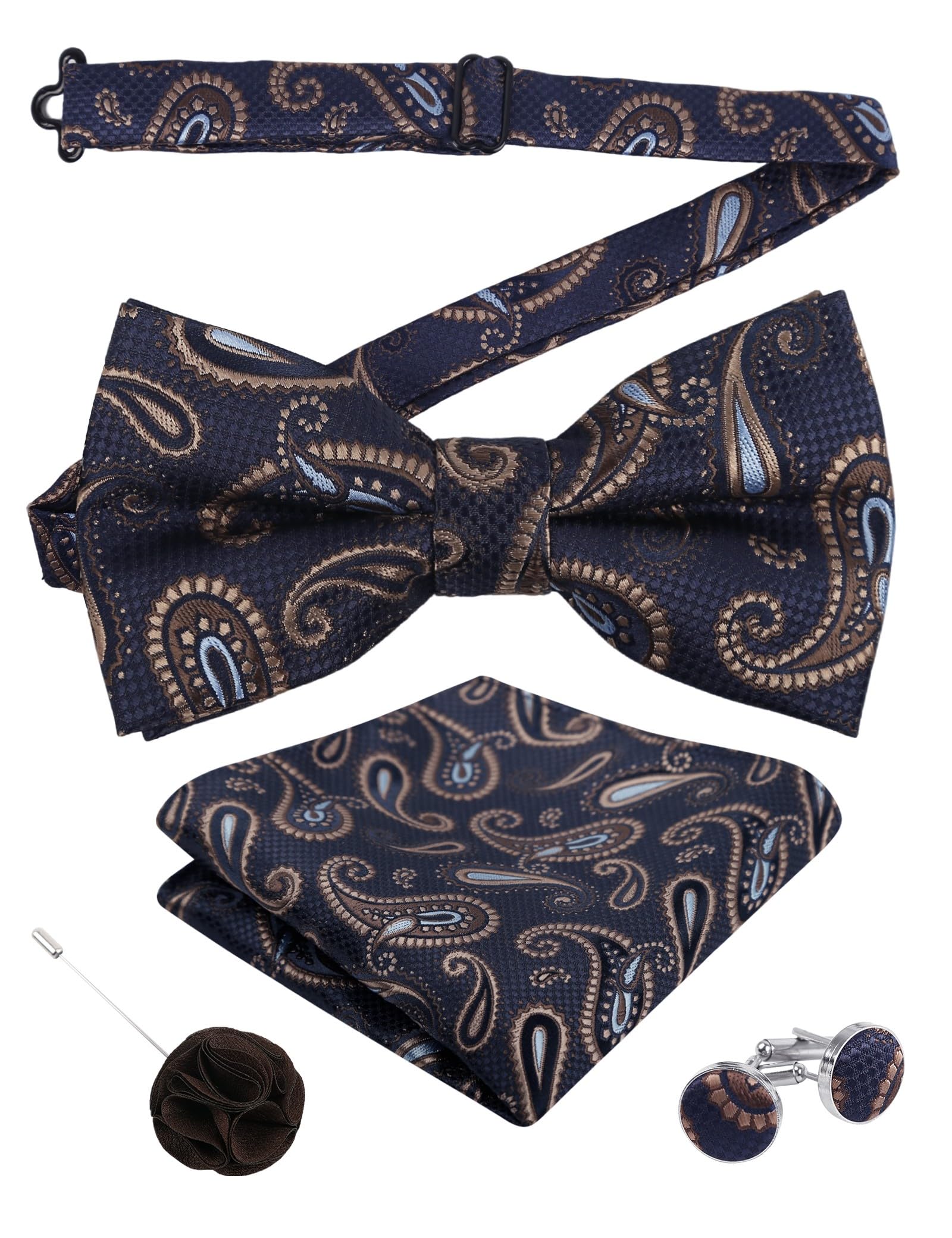 Alizeal Mens 4pcs Vintage Paisley Bow Tie Set