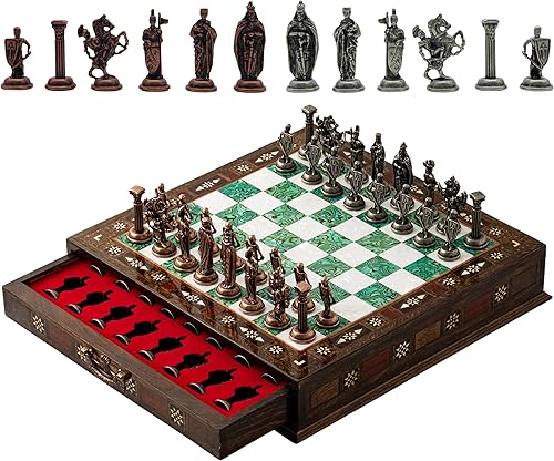 Miniatura 2 de Juego de ajedrez de madera de 15 pulgadas con piezas de ajedrez de metal, tablero de ajedrez hecho a mano y piezas de metal británicas, elegante