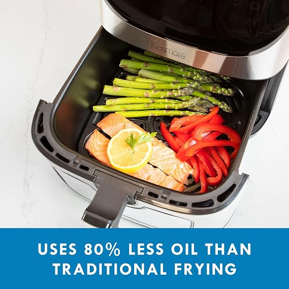 Kenmore Air Fryer - Aerogrill, Non-Stick Frying Basket, French Fry, Digital Touch Screen, 12 Presets, Freidora Electrica, Countertop Cooking Kitchen Appliance, Stainless Steel, 8 Quart Black