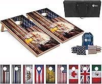 Tailgating Pros Regulation Flag Cornhole Boards Set - ACA Standard 4x2 ft Wood Boards, 8 Corn Bags, Carrying Cases