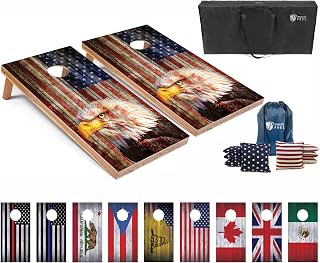Tailgating Pros Regulation Flag Cornhole Boards Set - ACA Standard 4x2 ft Wood Boards, 8 Corn Bags, Carrying Cases