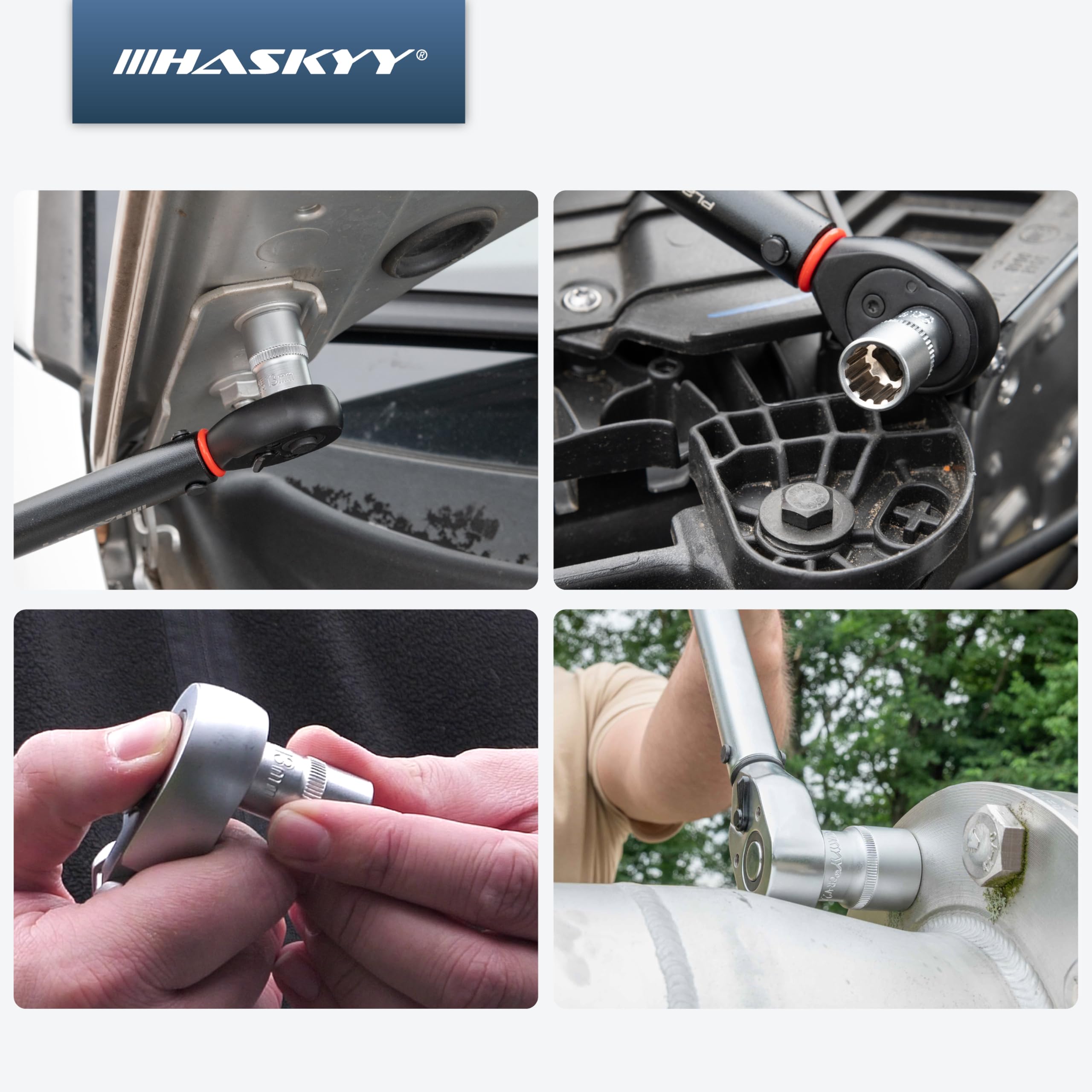 HASKYY Jeu de clés à douille à denture multiple Douilles 1/2" XZN Écrou 21 pcs. Jeu d'outils 8-36mm Denture multiple extérieure 12 pans - 6 pans