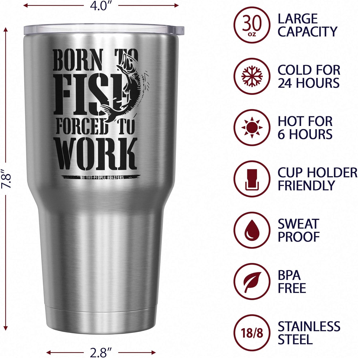 We The People Holsters - Born To Fish - Forced To Work - Fishing Travel Mug - American Flag Coffee Travel Mug - Dad Fishing Tumbler - Double Insulated Tumbler - 30 oz