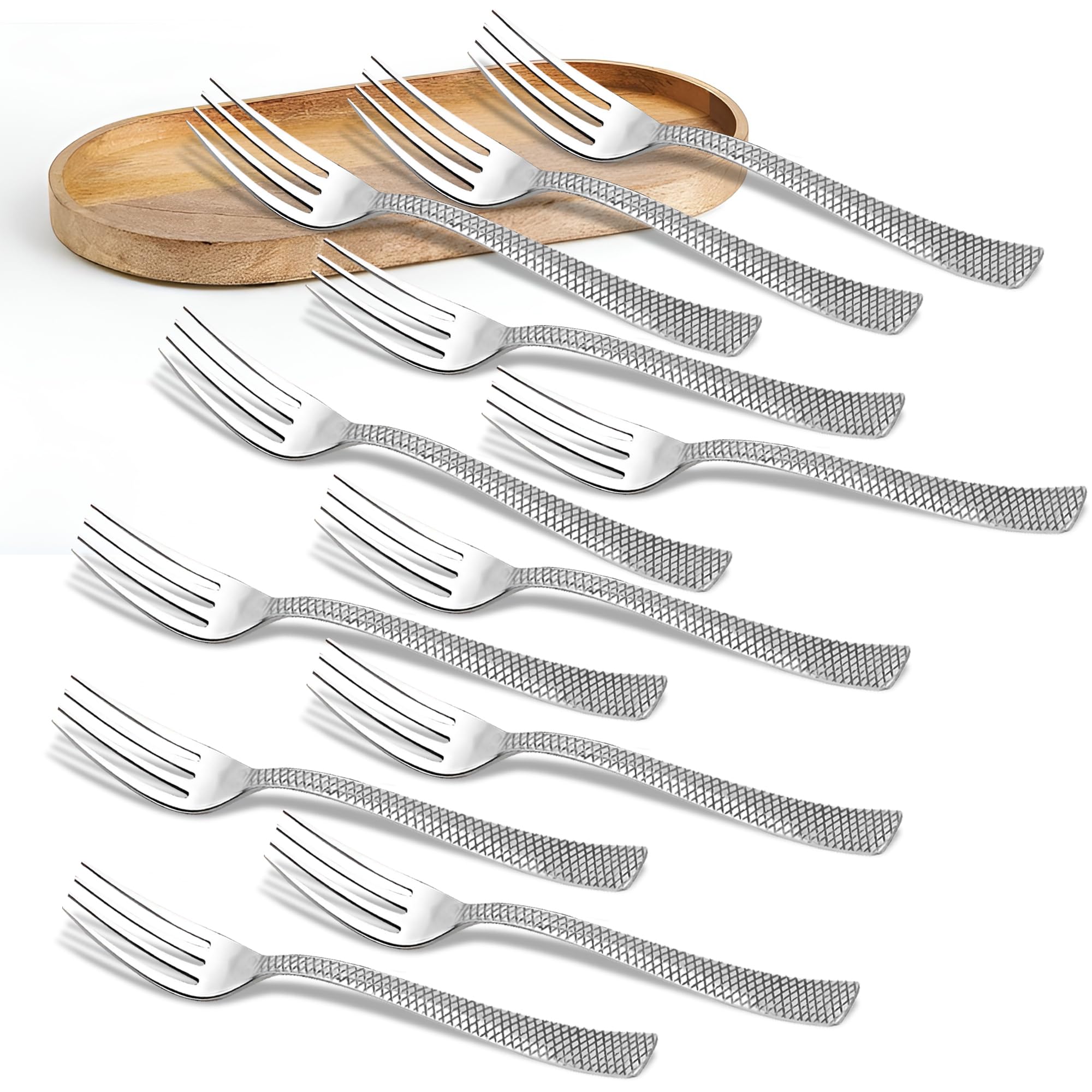 Parage Stainless Steel Dinner Forks Set with Zig Zag Design, Tableware, Set of 12, Silver