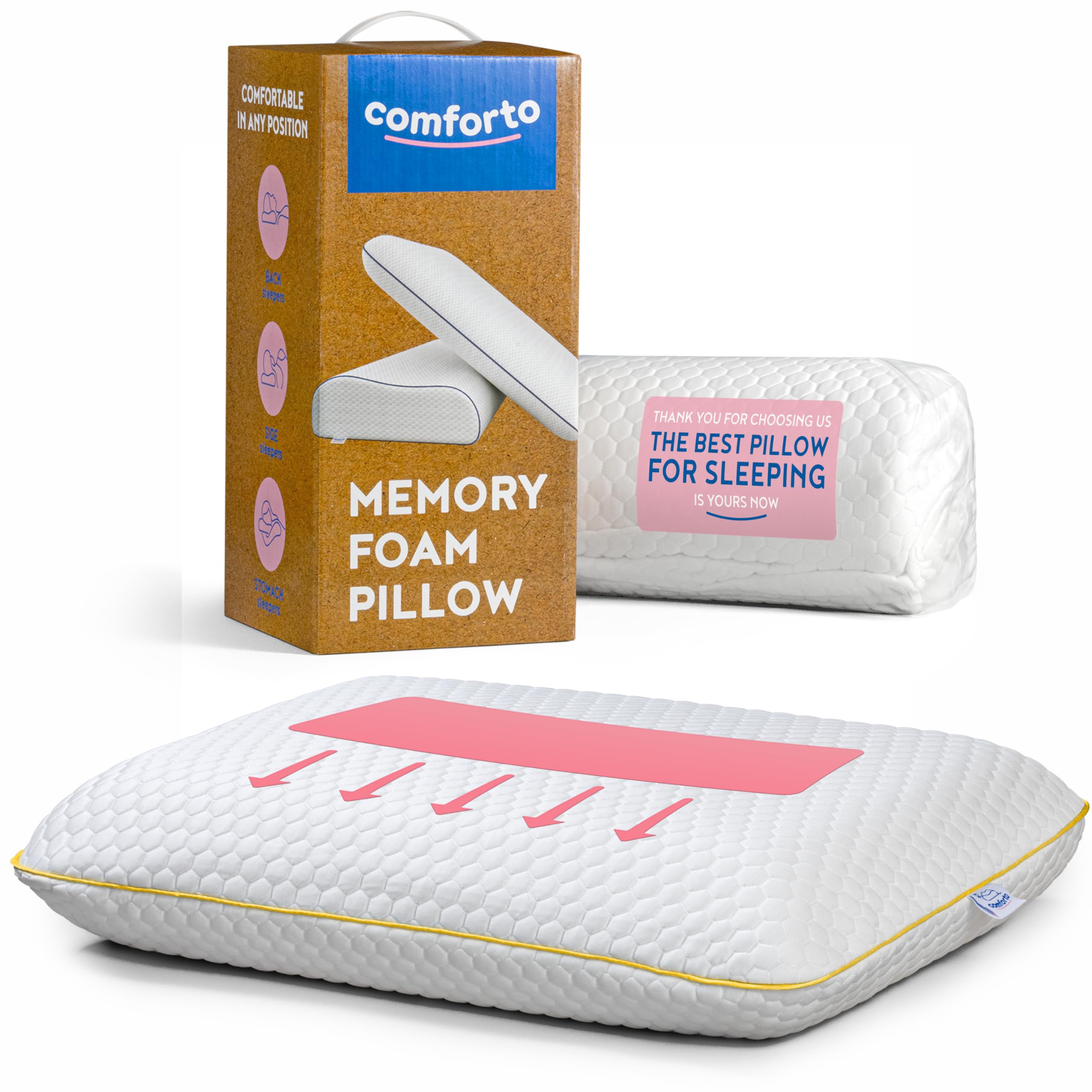 Memory Foam Pillow for Sleeping 60x40 - Orthopedic Cervical Pillow for Neck and Shoulder Pain Relief for Back and Side Sleepers - Medium Firm Pillow with Cervical Neck Support - Cooling Pillowcase