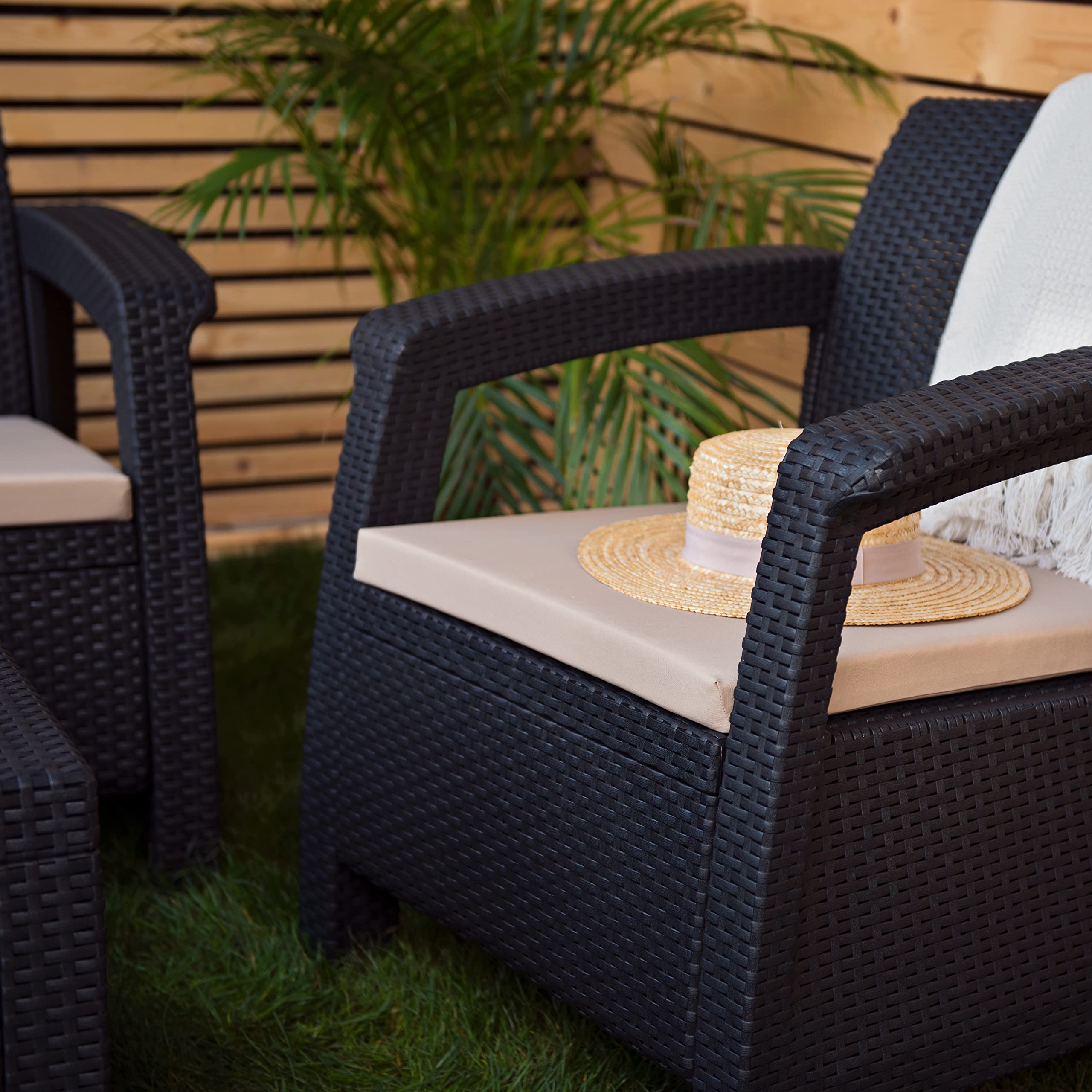 Gardenista Juego de 4 piezas de cojines de repuesto de ratán para exteriores, almohadillas de asiento de jardín para muebles de ratán Keter Allibert Carolina, relleno para sillas de muebles de patio