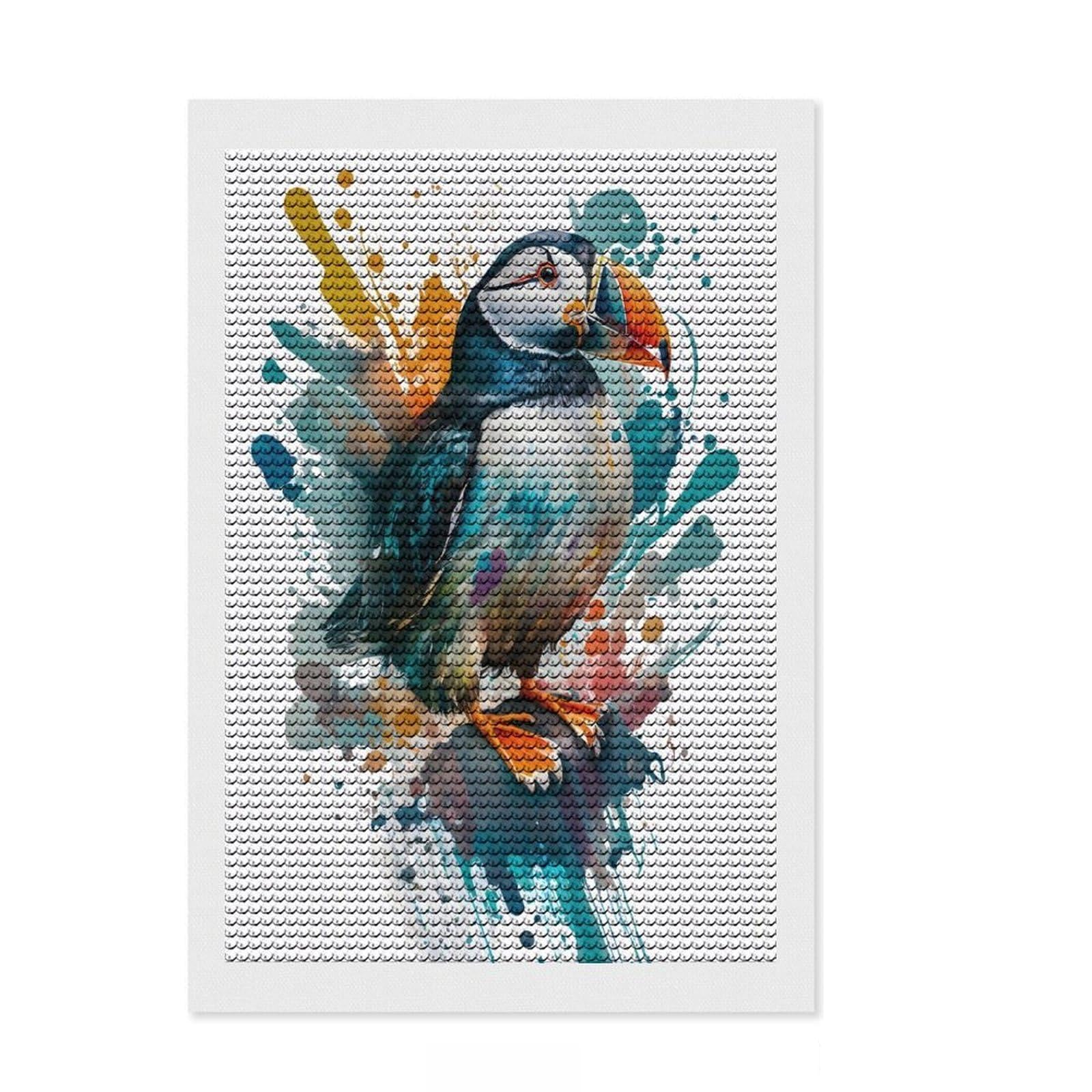 Junmoney Puffin Amazon Diamond Painting Kit 8"x12", Gift Idea, Mindful Craft Project, Full Kit Included, Decorative Artwork