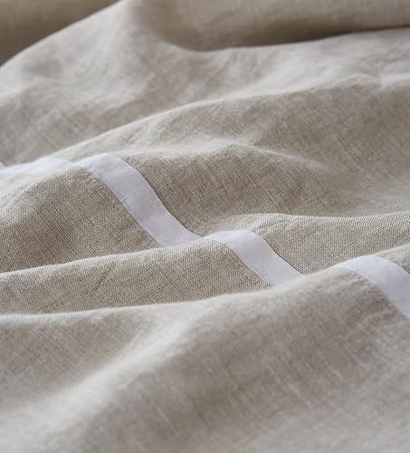Miniatura 4 de Simple&Opulence Juego de funda de edredón 100 % lino, tamaño Queen (88 x 92 pulgadas), 3 piezas de lino francés lavado con textura de rayas, 1 funda