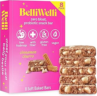 Belliwelli Soft Baked Probiotic Snack Bar | Gluten-Free, Dairy-Free, Vegan, & Low-FODMAP | Cinnamon Churro (8 Pack)