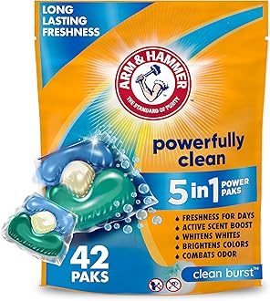 Arm & Hammer Clean Burst 5-in-1 Laundry Detergent Power Paks, High Efficieny (HE), 42 Count