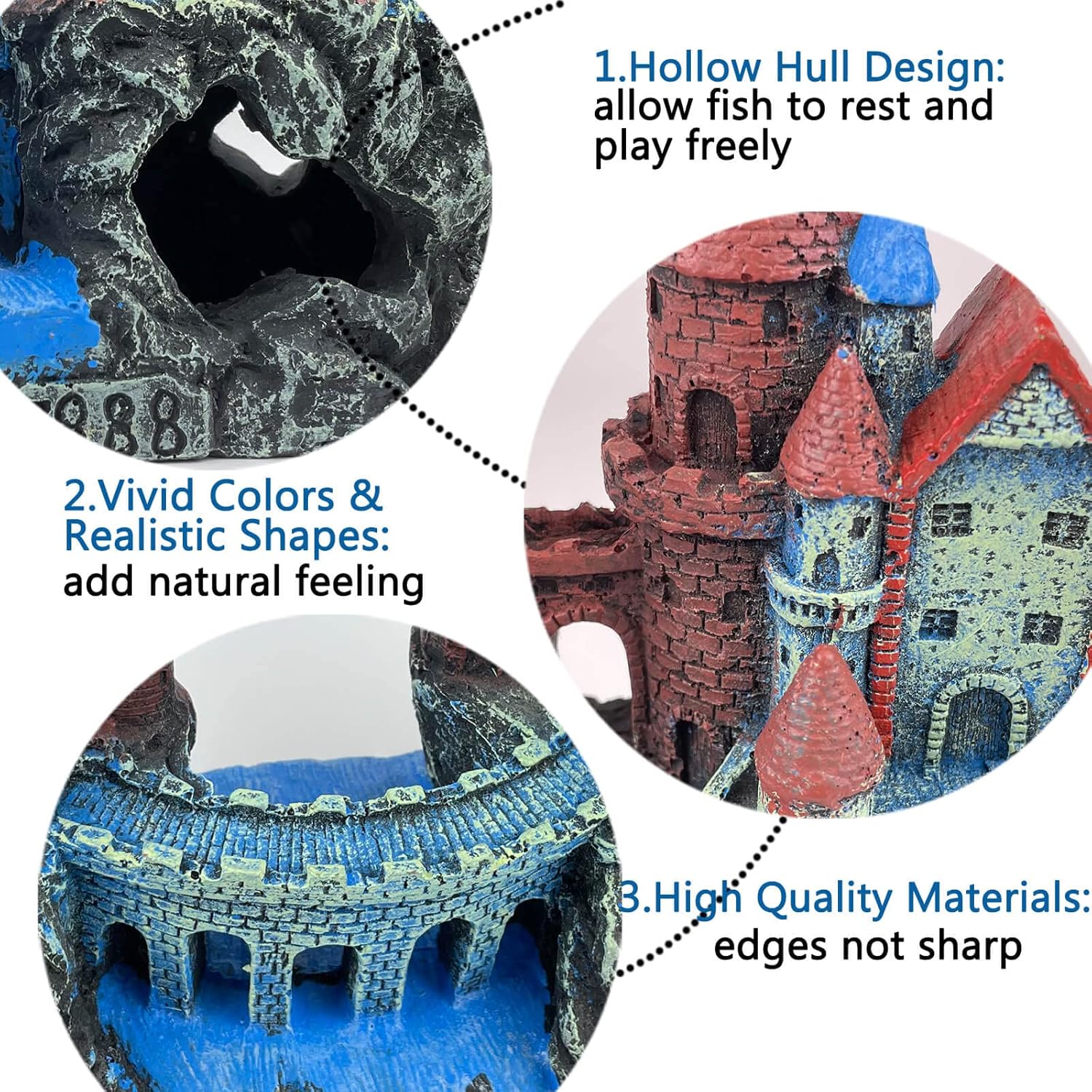 Aquarium Castle Decoration for Fish Tank Castle Cave Hideouts House Plants Supplies Accessories Safe for Freshwater and Saltwater Fish Tanks – Medium (Brown)