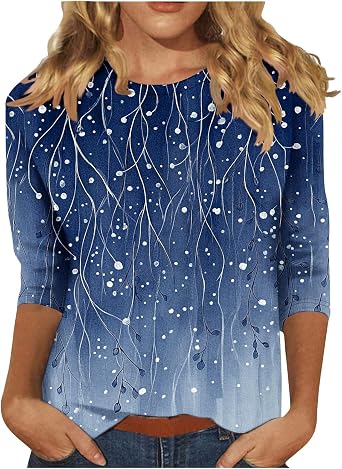 3/4 Sleeve Tshirts Shirts for Women Vintage Flowers T Shirt Crew Neck Going Out Tops Elbow Length Sleeve Tops