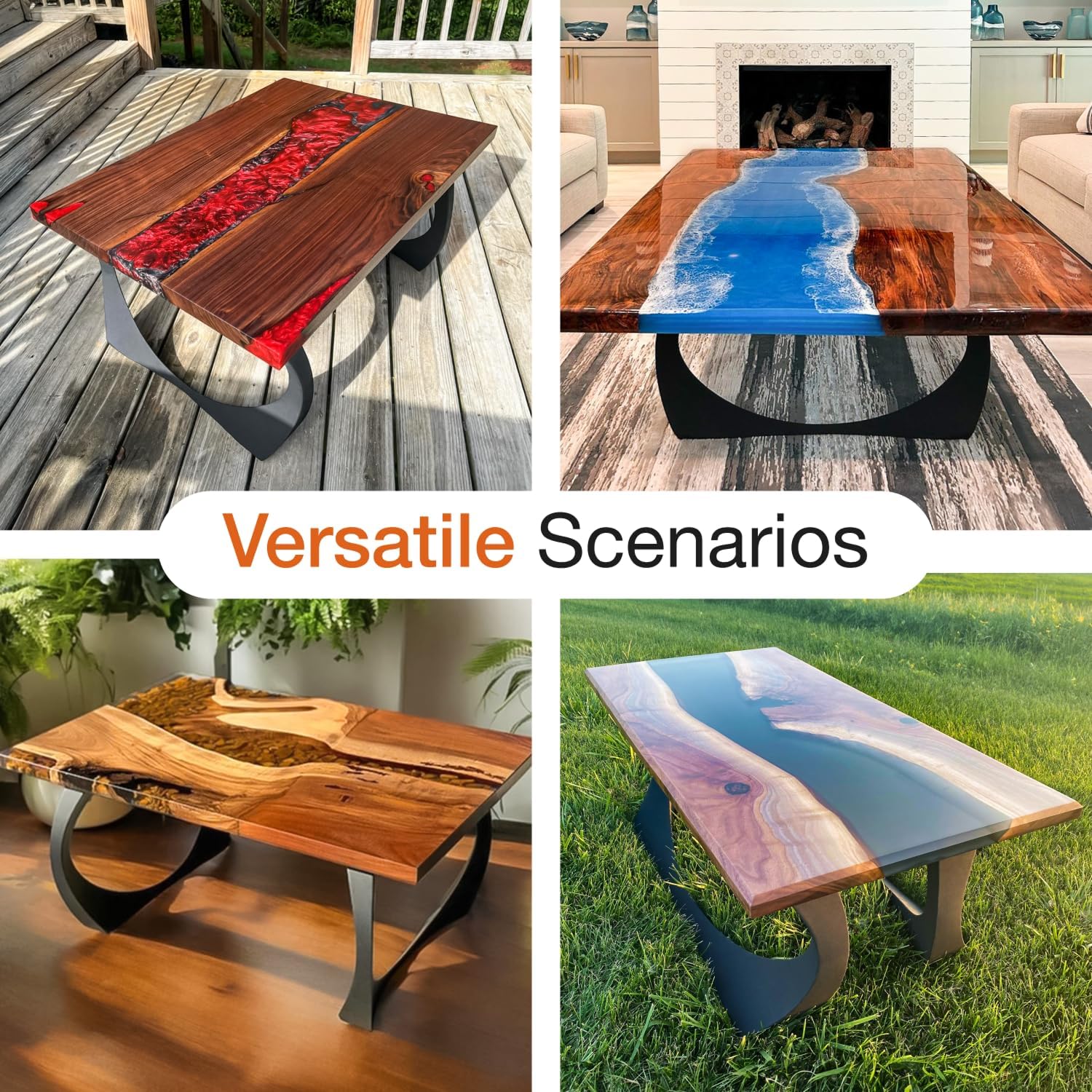 Flowyline 16" H 446 Cleo Handcrafted Black Metal Table Legs and Bases for Coffee Tables | Steel Table Base | Rust-Resistant, Adjustable Furniture Legs | DIY Mid-Century Modern Indoor/Outdoor