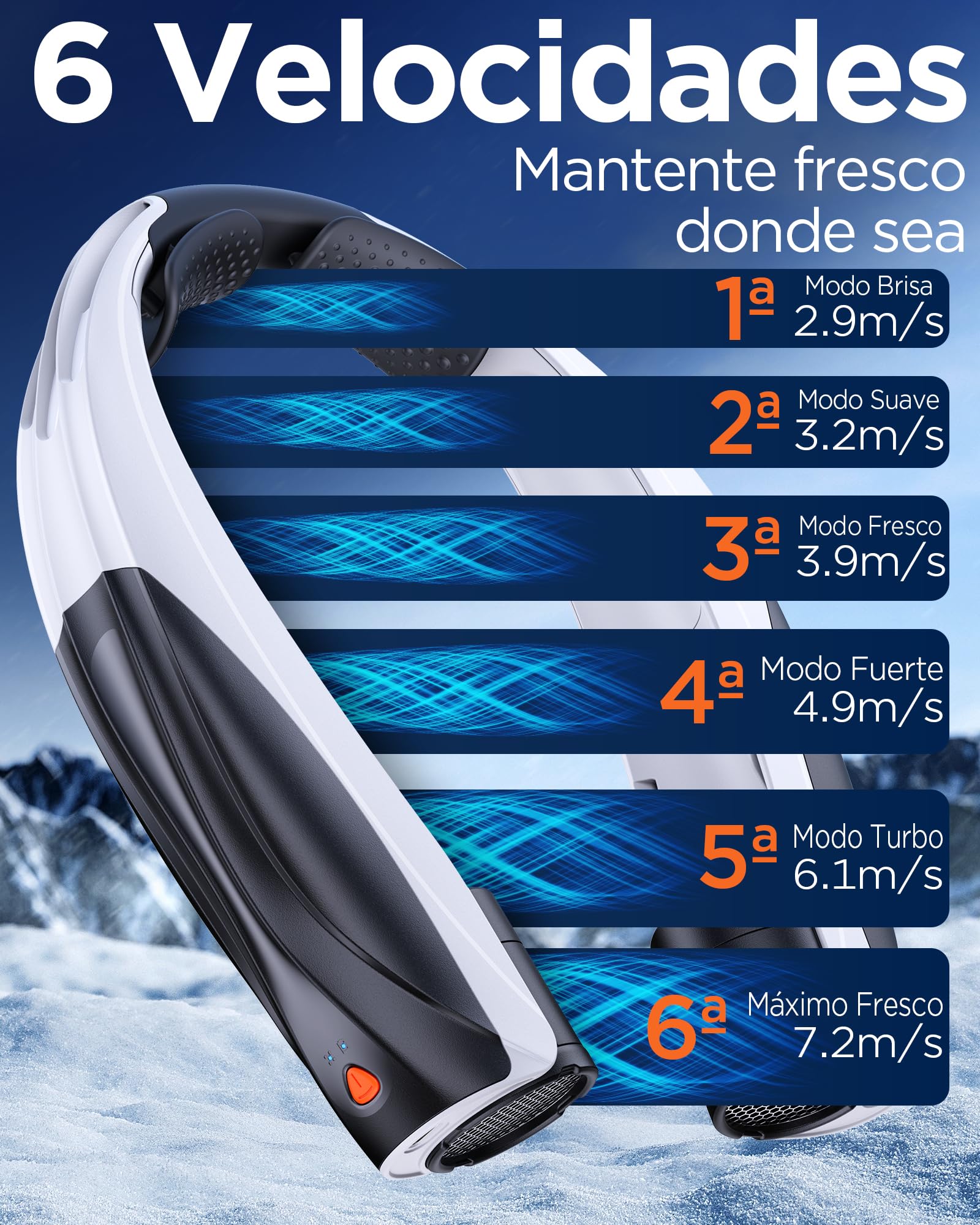 Lepwings Ventilador de Cuello, Mini Ventilador Portatil Recargable USB 6000 mAh, Ventilador Cuello con 6 Velocidades, Ventilador Personal Ligero Ideal para Viajes, Oficina, Hogar y Aire Libre - Negro